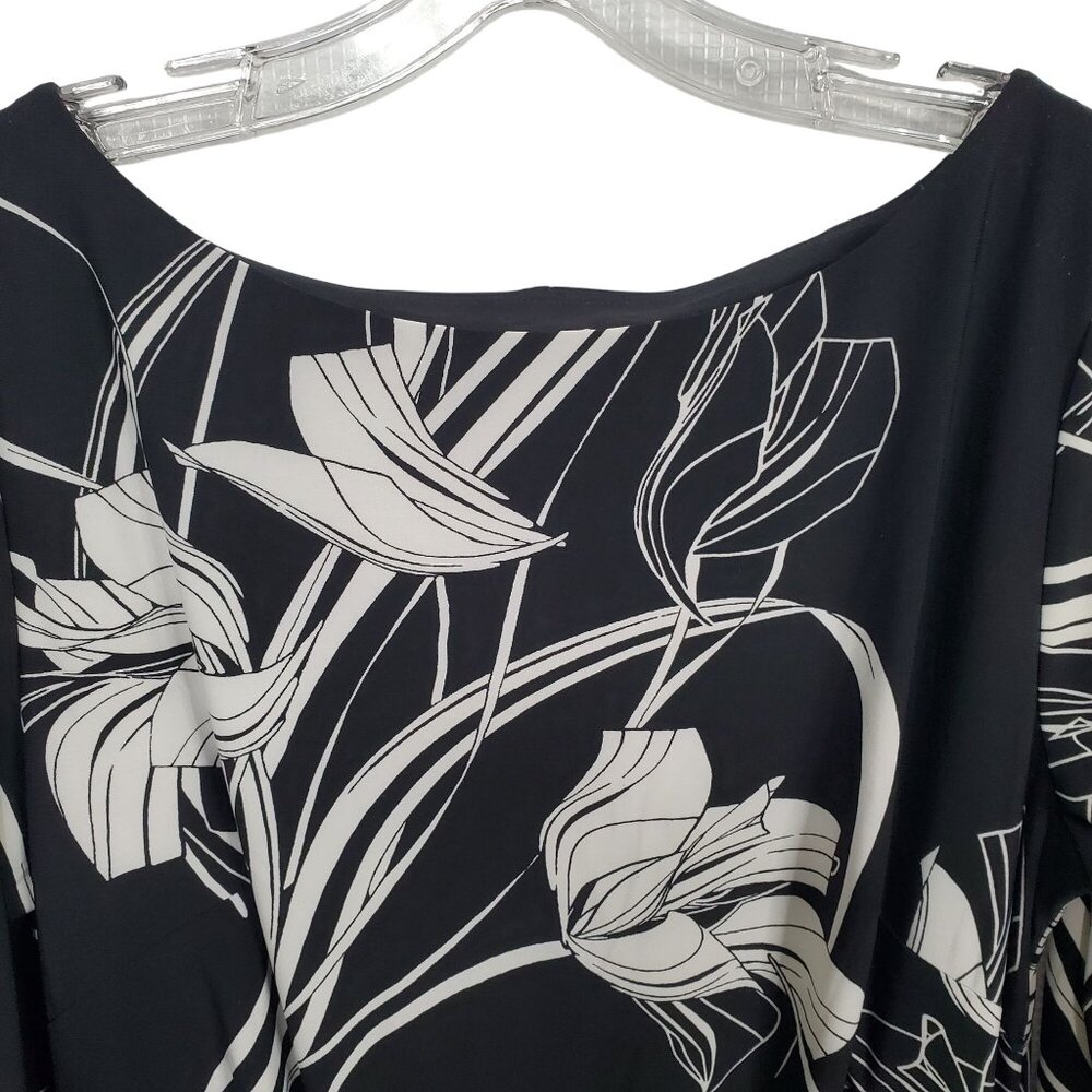 Anne Klein 16 Dress Floral Side Ruched Sheath Stretch Jersey Knee Length Elegant - Picture 10 of 12